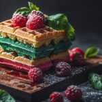 Une recette de gaufre couleur arc-en-ciel framboise et basilic