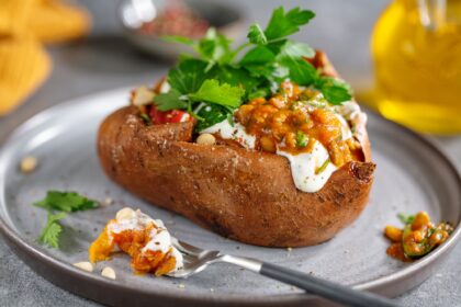 Baked sweet potato with sour cream