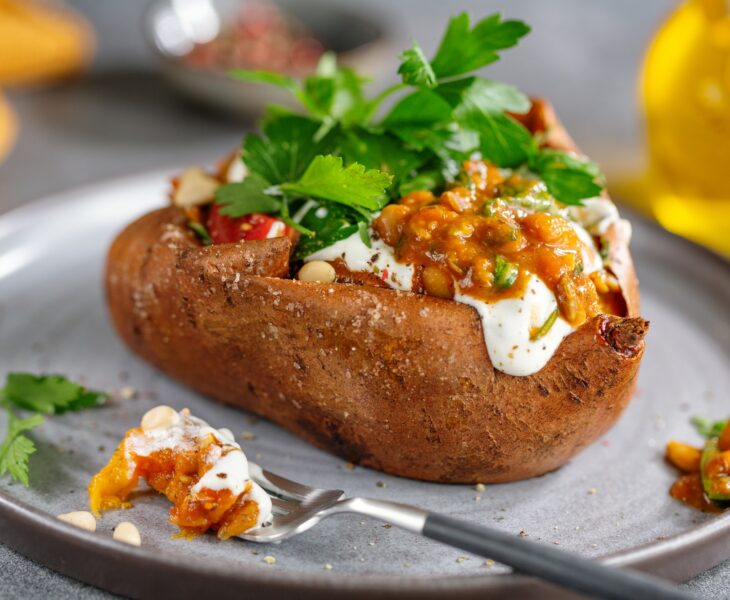 Baked sweet potato with sour cream