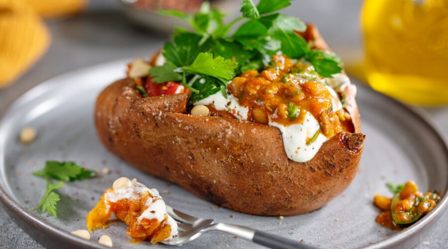 Baked sweet potato with sour cream
