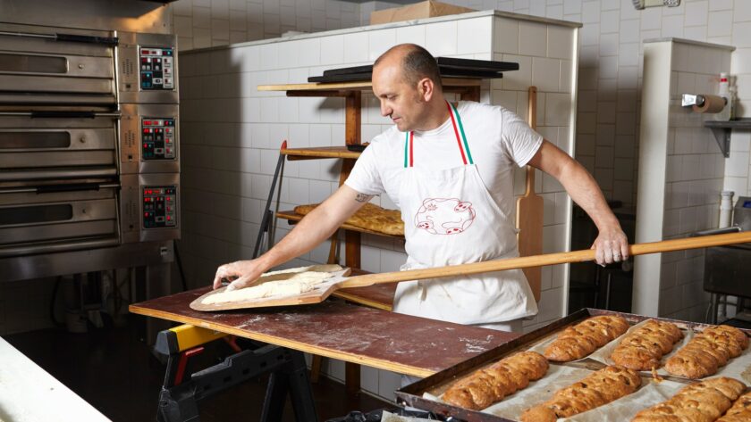 Baker working in bakery