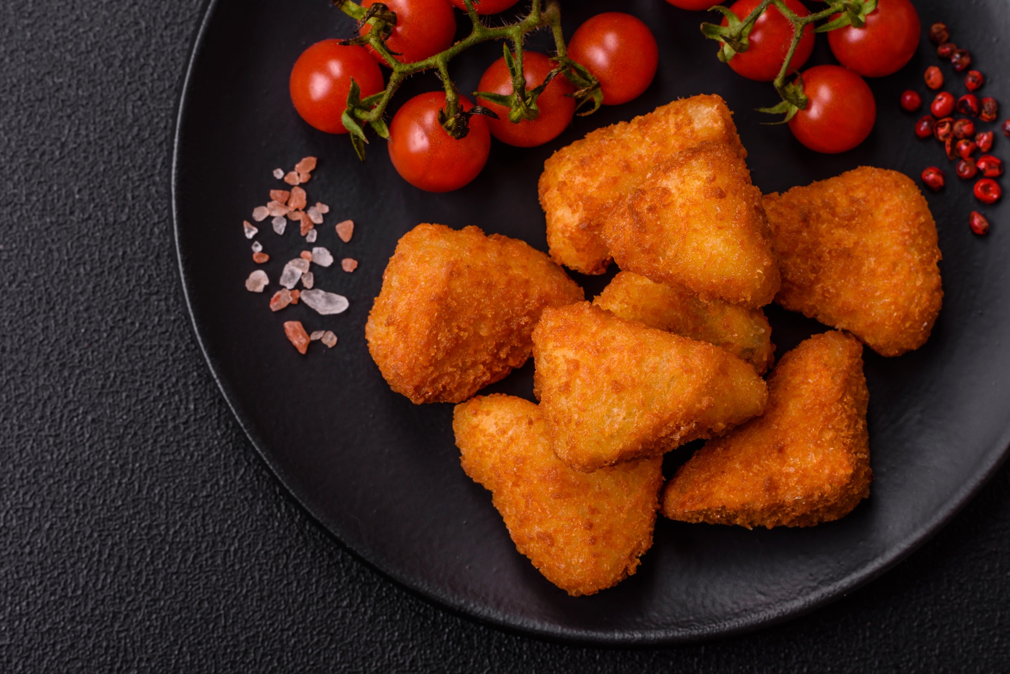 Breaded camembert or brie cheese baked in the form of nuggets with salt and spices
