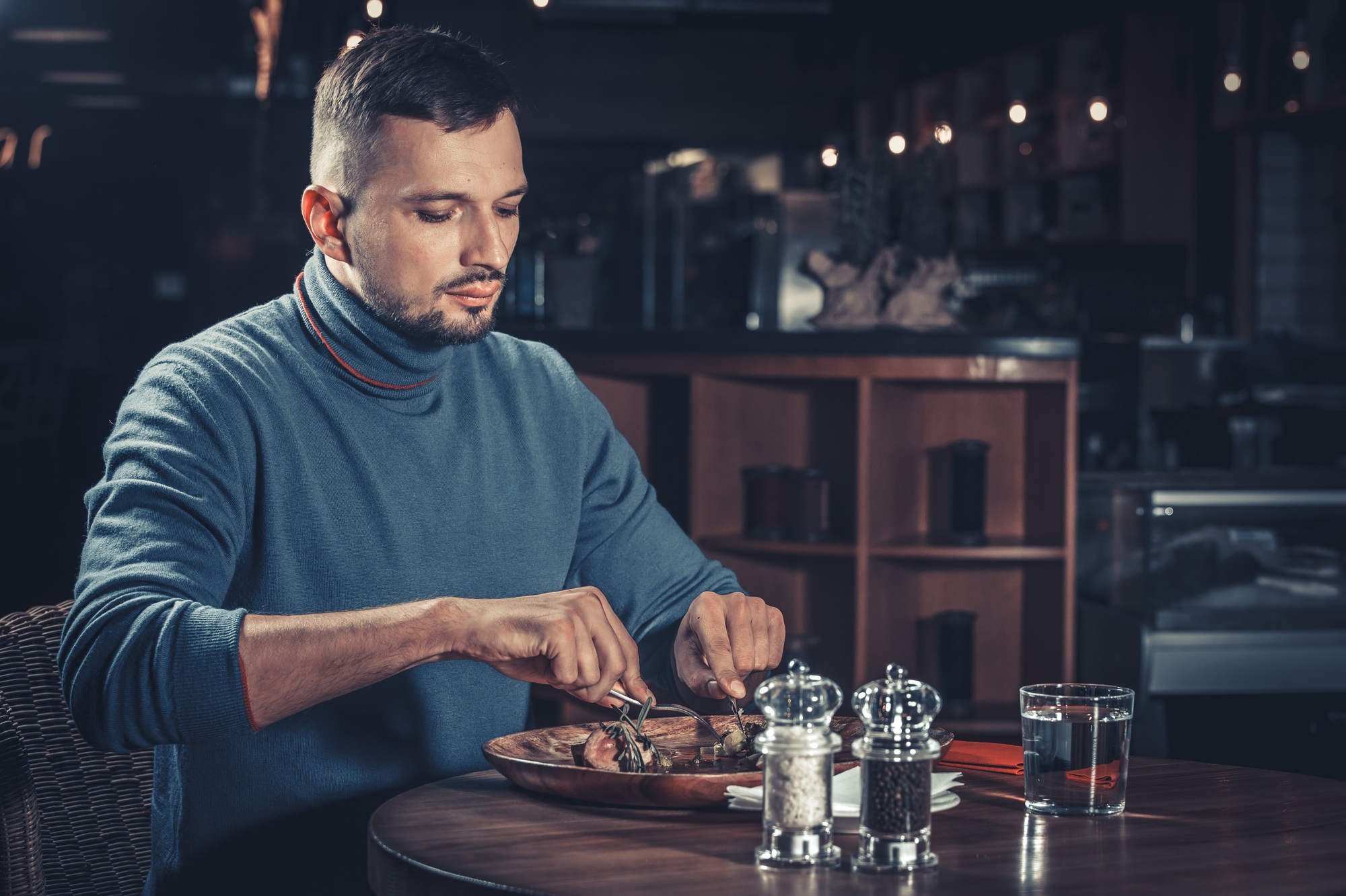 Handsome man at restaurant