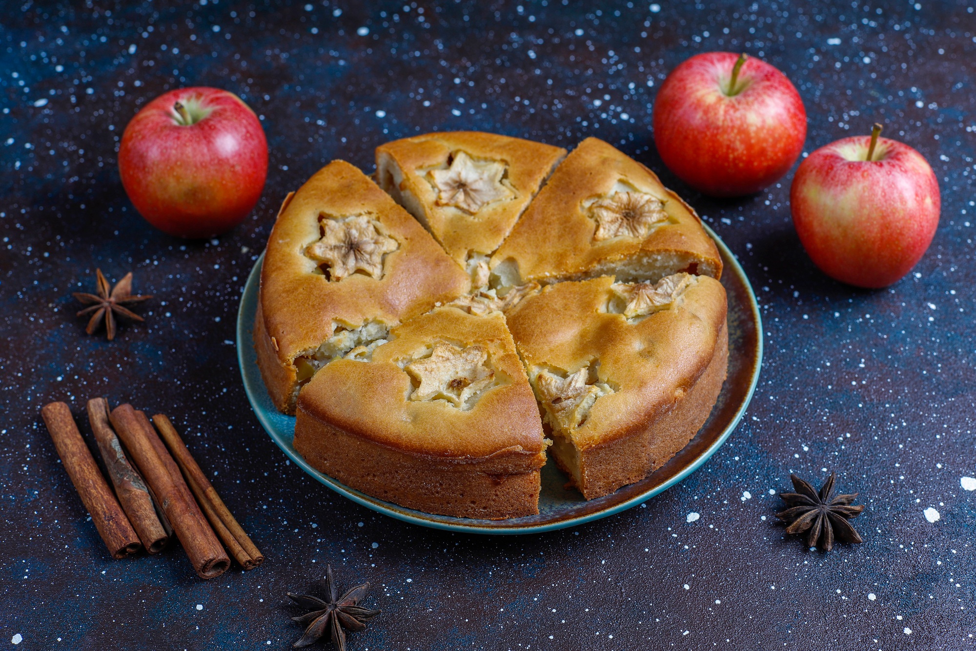 Sweet homemade apple cake with cinnamon.