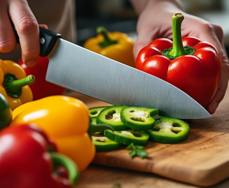 ajoutez de la couleur et de la saveur à vos salades en coupant des poivrons frais en lanières. idéal pour un plat croquant, sain et plein de vitamines !
