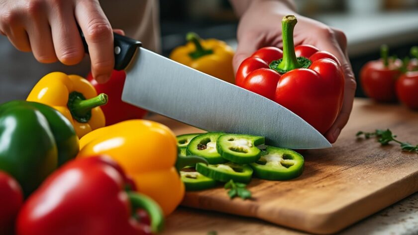 ajoutez de la couleur et de la saveur à vos salades en coupant des poivrons frais en lanières. idéal pour un plat croquant, sain et plein de vitamines !