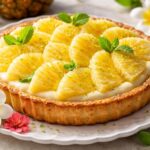 découvrez comment éblouir vos invités avec une délicieuse tarte à l'ananas, garnie de crème pâtissière onctueuse et relevée d'une touche exotique unique.