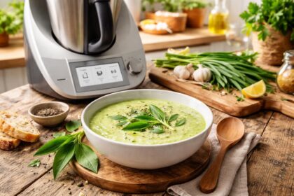 découvrez une recette savoureuse de soupe à l'ail des ours réalisée au thermomix, pour éveiller vos papilles avec un délicieux mélange de saveurs naturelles.