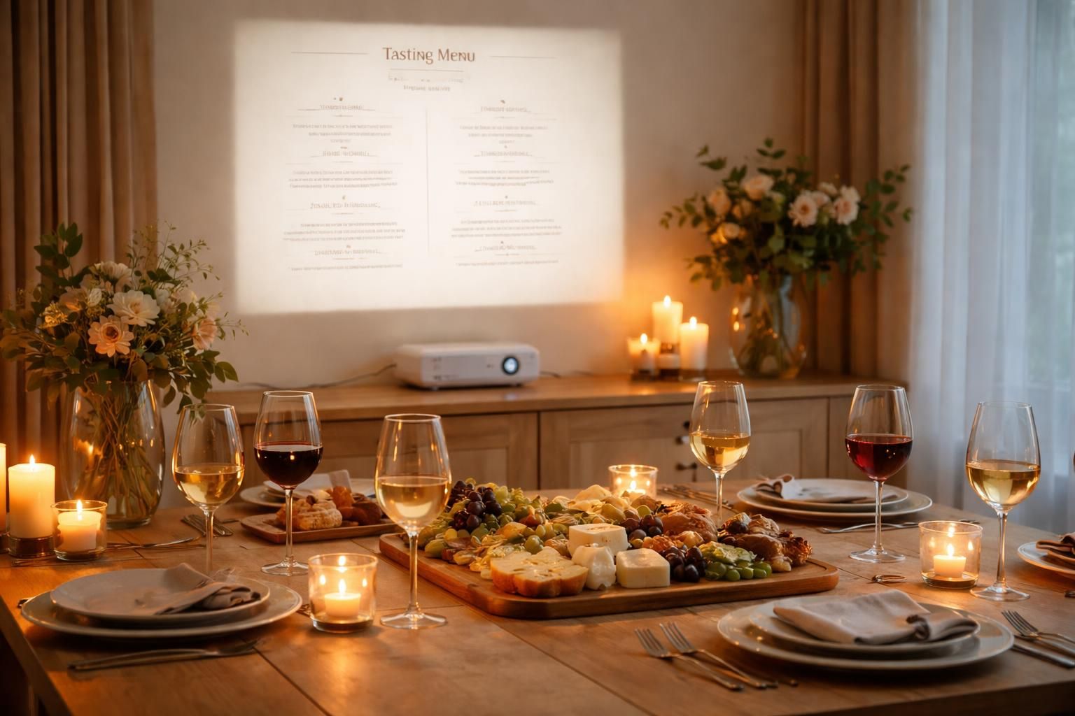 découvrez le mini vidéoprojecteur epson idéal pour une soirée dégustation, avec un menu projeté pour une expérience conviviale et immersive.