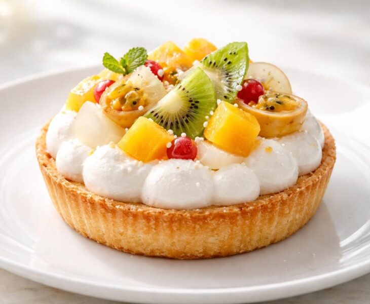 découvrez la recette légère et rafraîchissante de la tartelette nuage aux fruits exotiques, un dessert parfait pour savourer des saveurs tropicales en toute simplicité.