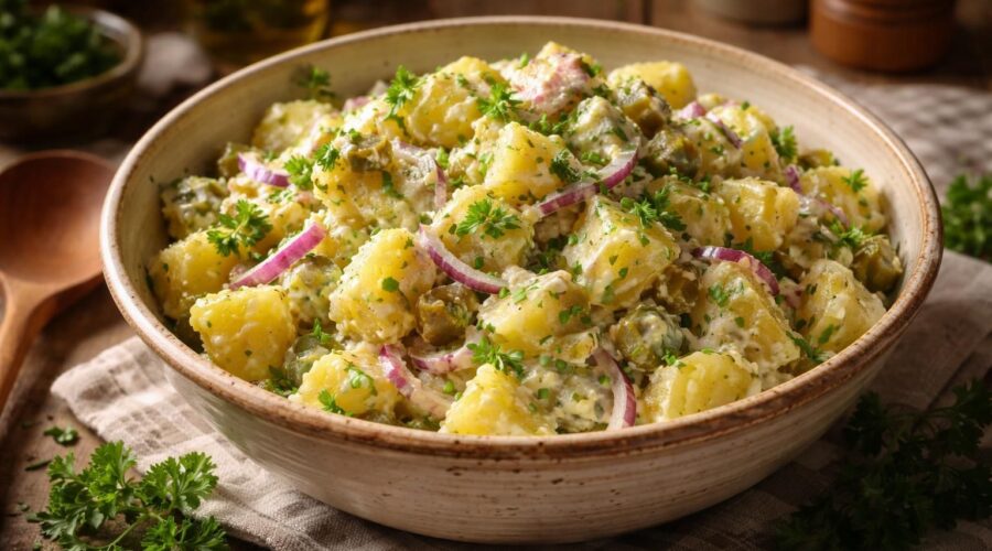 découvrez la recette traditionnelle de la salade de pomme de terre de grand-mère, un plat authentique et réconfortant qui ravira toute la famille.